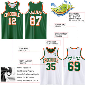 Custom Reversible Kelly Green White-Orange Double Side Basketball Jersey