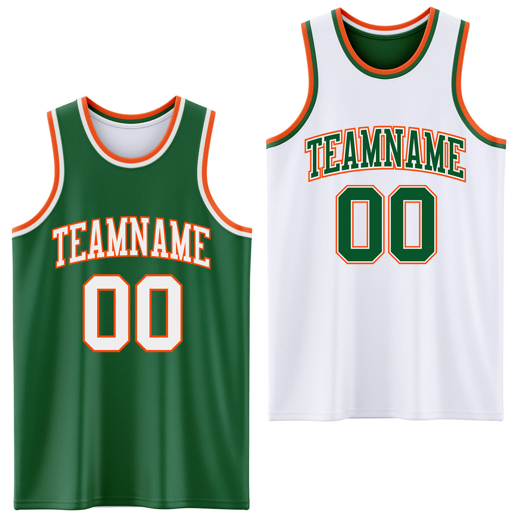 Custom Reversible Kelly Green White-Orange Double Side Basketball Jersey