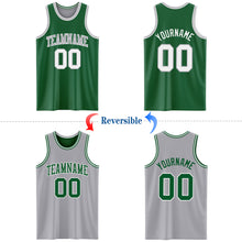 Load image into Gallery viewer, Custom Reversible Kelly Green White-Gray Double Side Basketball Jersey
