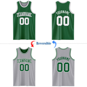 Custom Reversible Kelly Green White-Gray Double Side Basketball Jersey