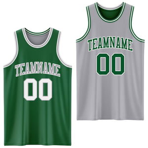 Custom Reversible Kelly Green White-Gray Double Side Basketball Jersey