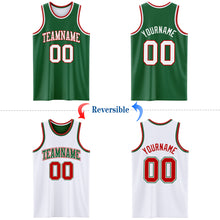 Load image into Gallery viewer, Custom Reversible Kelly Green White-Red Double Side Basketball Jersey
