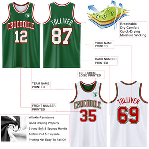 Custom Reversible Kelly Green White-Red Double Side Basketball Jersey