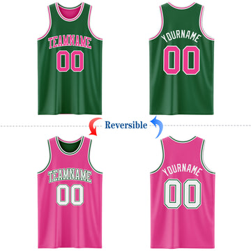 Custom Reversible Kelly Green Pink-White Double Side Basketball Jersey