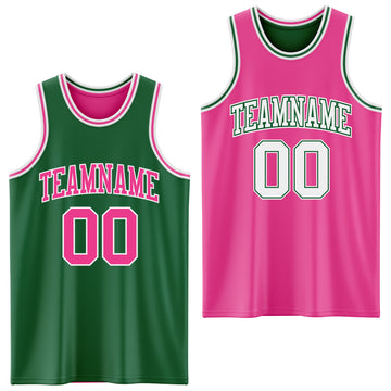 Custom Reversible Kelly Green Pink-White Double Side Basketball Jersey