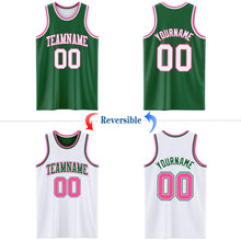 Load image into Gallery viewer, Custom Reversible Kelly Green White-Pink Double Side Basketball Jersey
