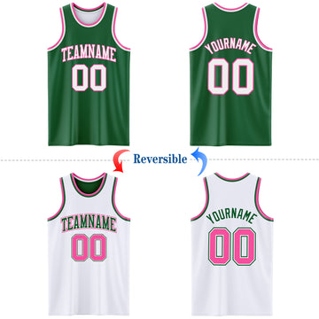 Custom Reversible Kelly Green White-Pink Double Side Basketball Jersey