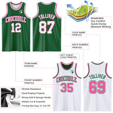 Load image into Gallery viewer, Custom Reversible Kelly Green White-Pink Double Side Basketball Jersey
