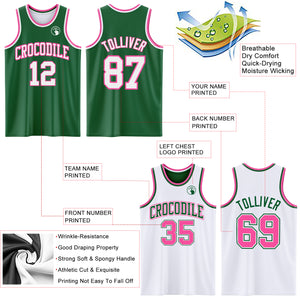 Custom Reversible Kelly Green White-Pink Double Side Basketball Jersey