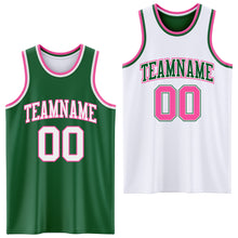 Load image into Gallery viewer, Custom Reversible Kelly Green White-Pink Double Side Basketball Jersey
