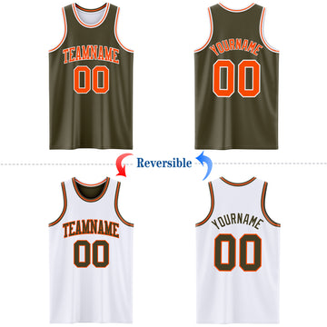 Custom Reversible Olive Orange-White Double Side Salute To Service Basketball Jersey