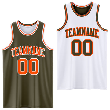 Custom Reversible Olive Orange-White Double Side Salute To Service Basketball Jersey