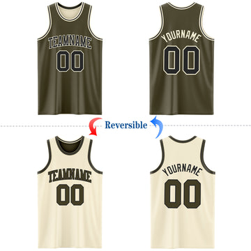 Custom Reversible Olive Black-Cream Double Side Salute To Service Basketball Jersey