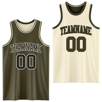 Custom Reversible Olive Black-Cream Double Side Salute To Service Basketball Jersey