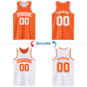 Custom Reversible Orange White Double Side Basketball Jersey