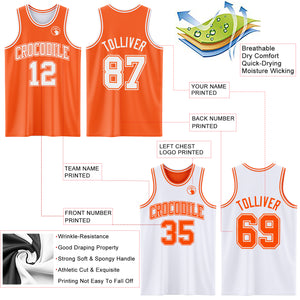 Custom Reversible Orange White Double Side Basketball Jersey