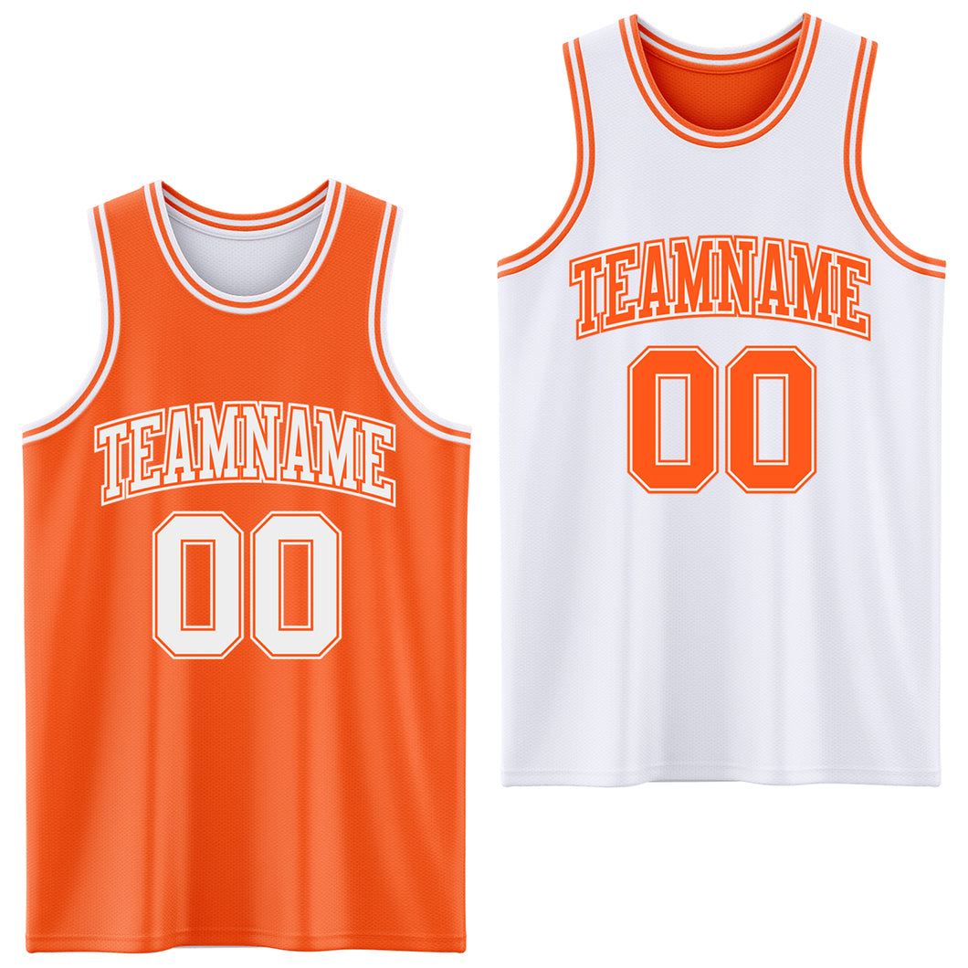 Custom Reversible Orange White Double Side Basketball Jersey