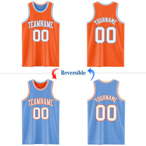 Custom Reversible Orange White-Light Blue Double Side Basketball Jersey