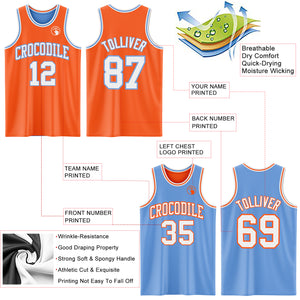 Custom Reversible Orange White-Light Blue Double Side Basketball Jersey