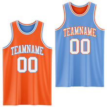 Load image into Gallery viewer, Custom Reversible Orange White-Light Blue Double Side Basketball Jersey
