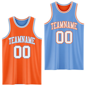 Custom Reversible Orange White-Light Blue Double Side Basketball Jersey