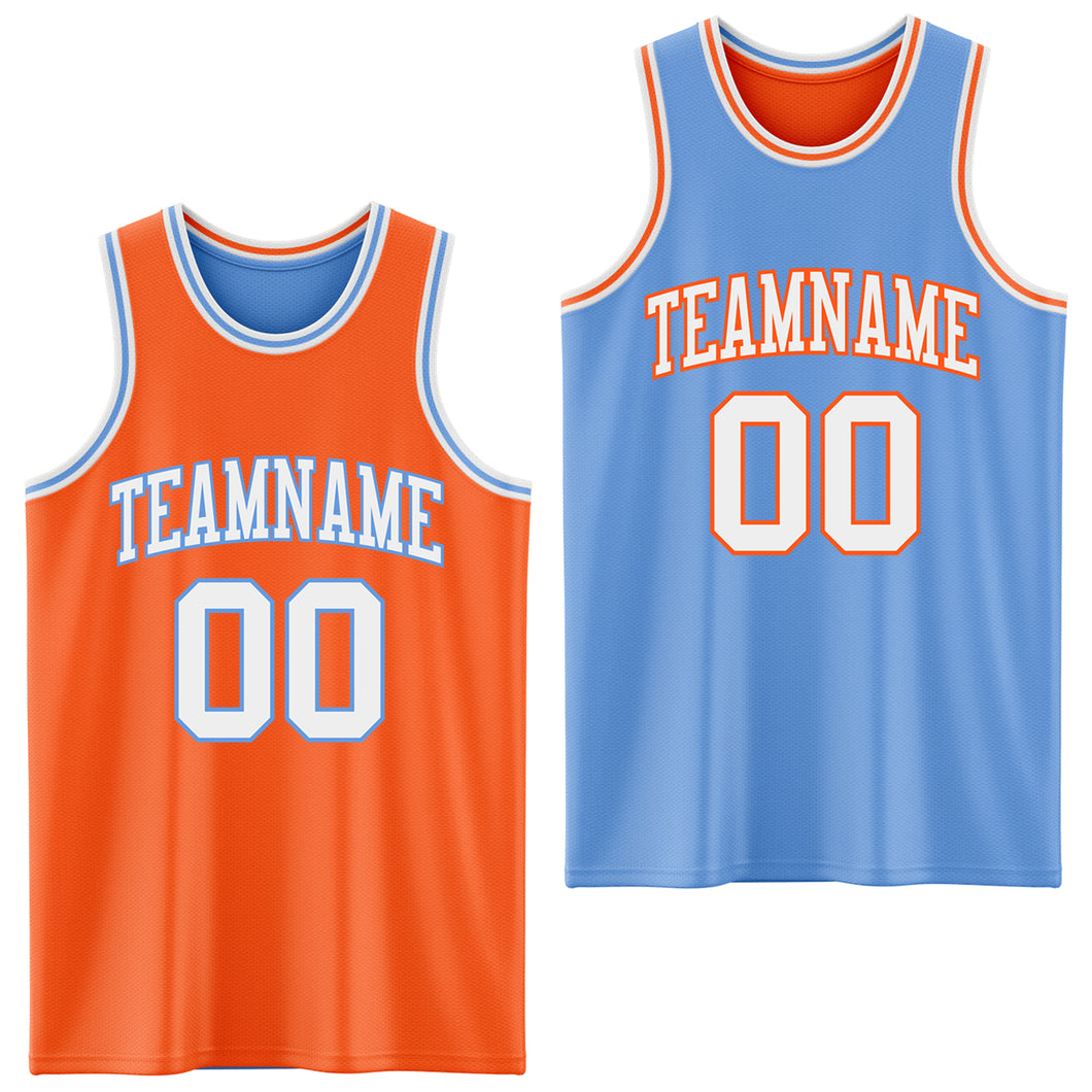 Custom Reversible Orange White-Light Blue Double Side Basketball Jersey