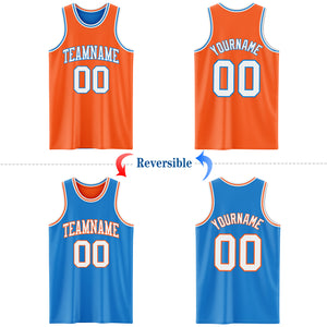 Custom Reversible Orange White-Powder Blue Double Side Basketball Jersey