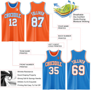 Custom Reversible Orange White-Powder Blue Double Side Basketball Jersey