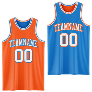 Custom Reversible Orange White-Powder Blue Double Side Basketball Jersey