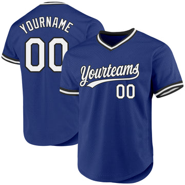 Custom Royal White-Black Authentic Throwback Baseball Jersey