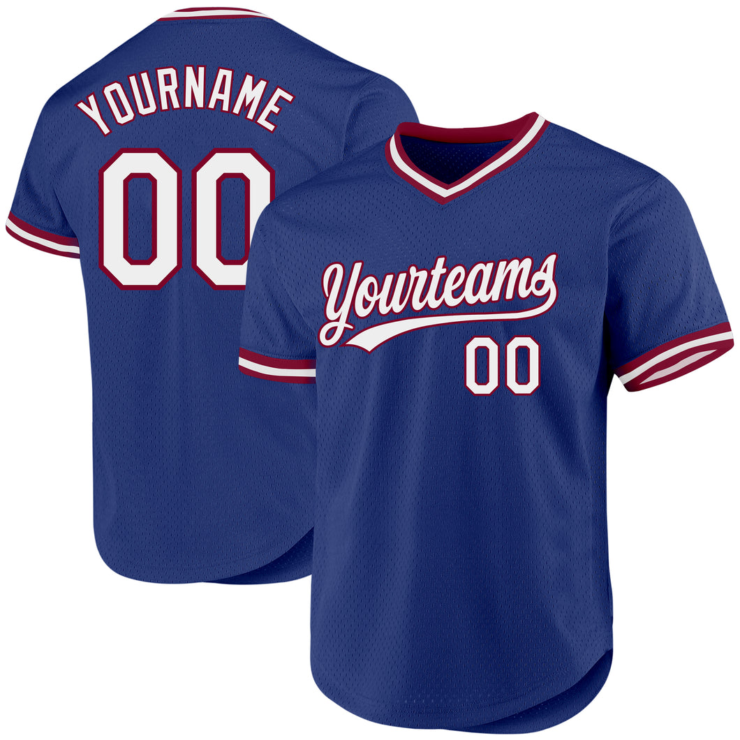 Custom Royal White-Maroon Authentic Throwback Baseball Jersey