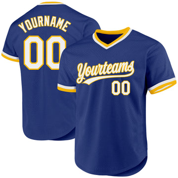 Custom Royal White-Gold Authentic Throwback Baseball Jersey