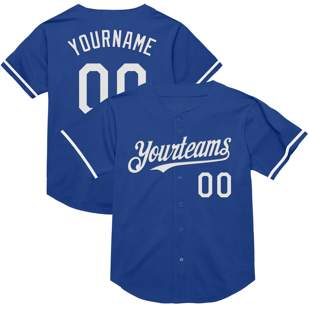 Custom Royal White Mesh Authentic Throwback Baseball Jersey