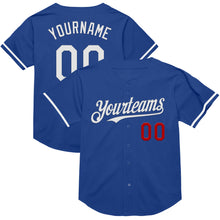 Load image into Gallery viewer, Custom Royal White-Red Mesh Authentic Throwback Baseball Jersey
