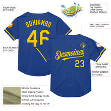 Load image into Gallery viewer, Custom Royal Yellow Mesh Authentic Throwback Baseball Jersey
