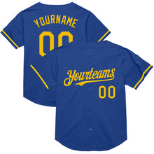 Load image into Gallery viewer, Custom Royal Yellow Mesh Authentic Throwback Baseball Jersey
