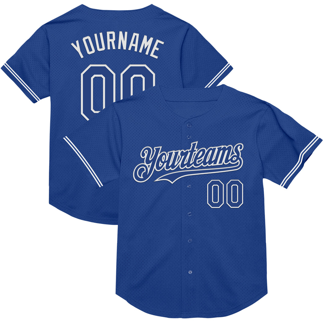 Custom Royal White Mesh Authentic Throwback Baseball Jersey