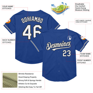 Custom Royal White-Black Mesh Authentic Throwback Baseball Jersey