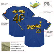 Load image into Gallery viewer, Custom Royal Black-Yellow Mesh Authentic Throwback Baseball Jersey
