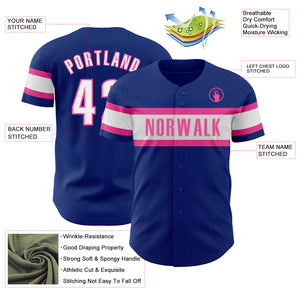 Custom Royal White-Pink Authentic Baseball Jersey