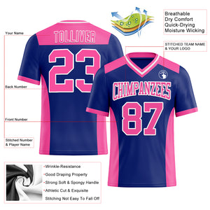 Custom Royal Pink-White Mesh Authentic Football Jersey