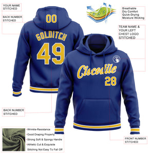 Custom Stitched Royal Yellow-White Sports Pullover Sweatshirt Hoodie