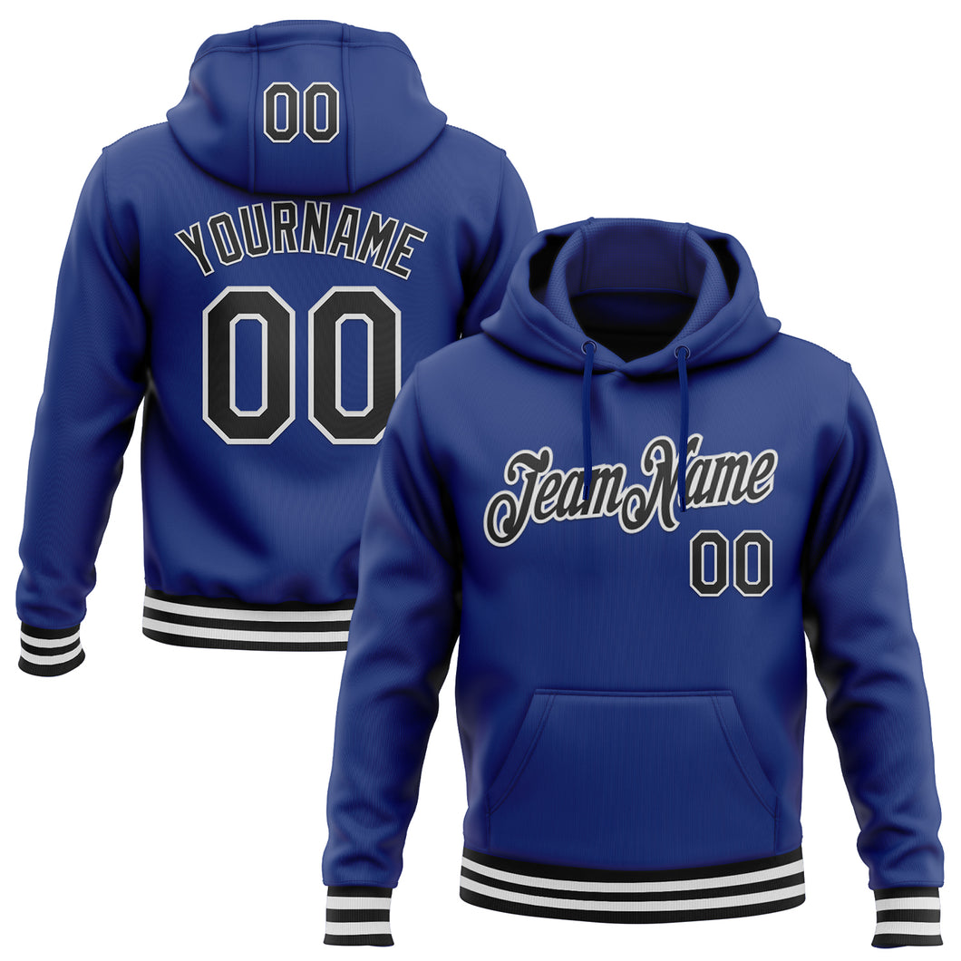 Custom Stitched Royal Black-White Sports Pullover Sweatshirt Hoodie