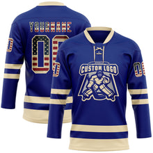 Charger l&#39;image dans la galerie, Custom Royal Vintage USA Flag-Cream Hockey Lace Neck Jersey
