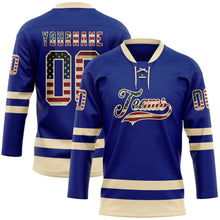 Charger l&#39;image dans la galerie, Custom Royal Vintage USA Flag-Cream Hockey Lace Neck Jersey
