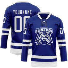 Загрузить изображение в средство просмотра галереи, Custom Royal White Hockey Lace Neck Jersey
