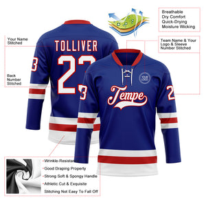 Custom Royal White-Red Hockey Lace Neck Jersey