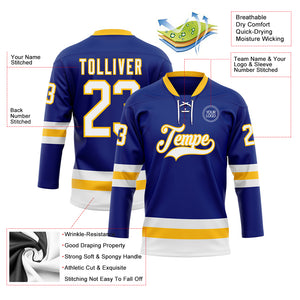 Custom Royal White-Gold Hockey Lace Neck Jersey