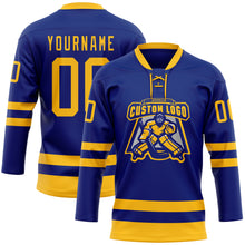 Загрузить изображение в средство просмотра галереи, Custom Royal Gold Hockey Lace Neck Jersey
