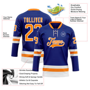 Custom Royal Bay Orange-White Hockey Lace Neck Jersey